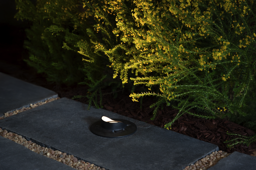 outdoor-lighting-for-homes-in-ohio Directional hardscape or ground-level in-grade wash light at Columbus, OH home.